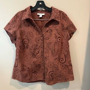 Dressbarn Brown Floral Button Down Shirt